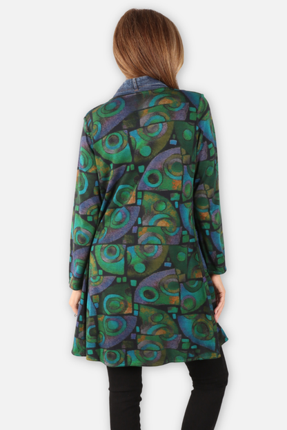 Hanna Long Reversible Open Jacket - Green Multi & Black