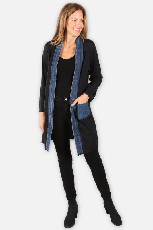Hanna Long Reversible Open Jacket - Green Multi & Black