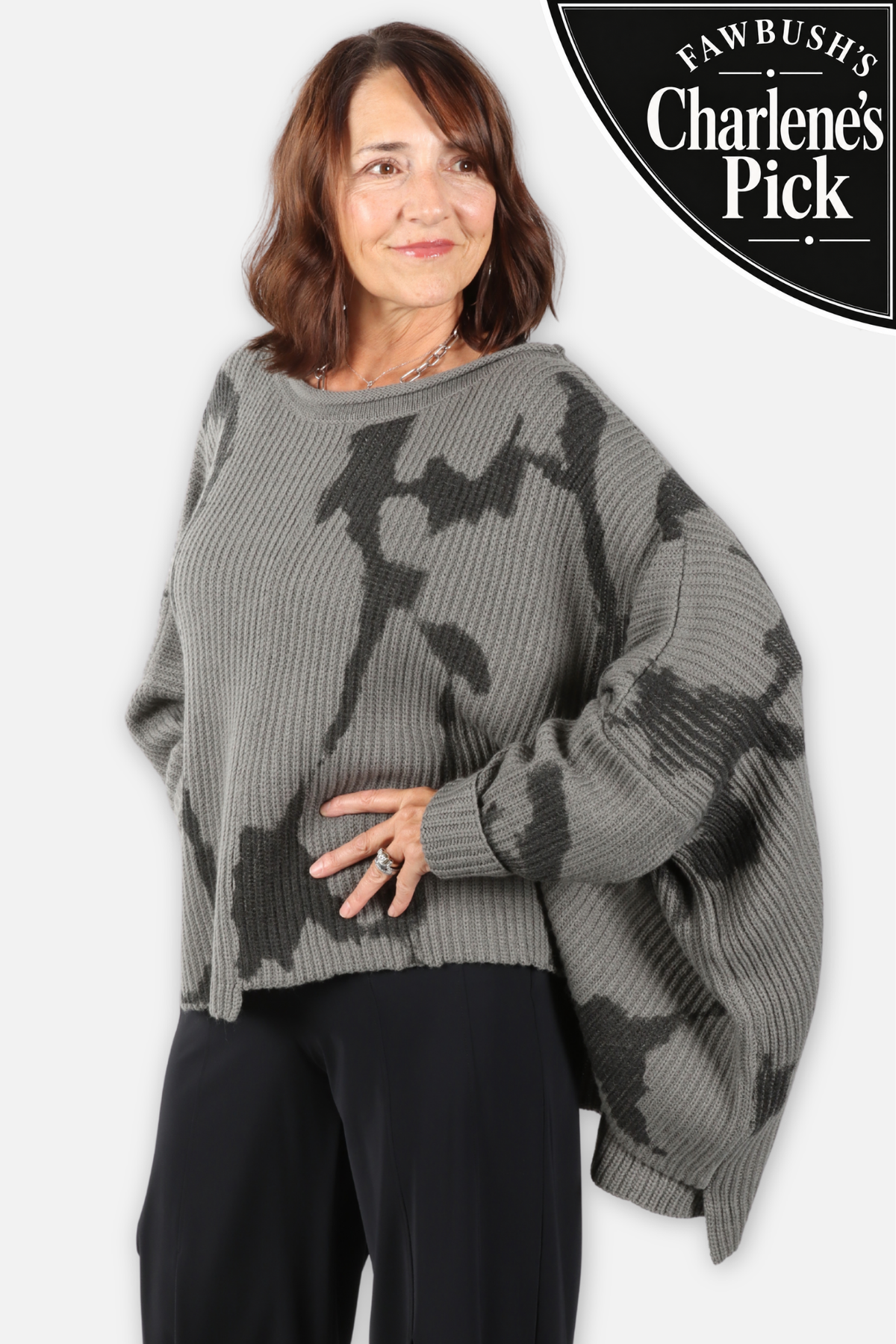 Hand Painted Oversized Sweater - Grey