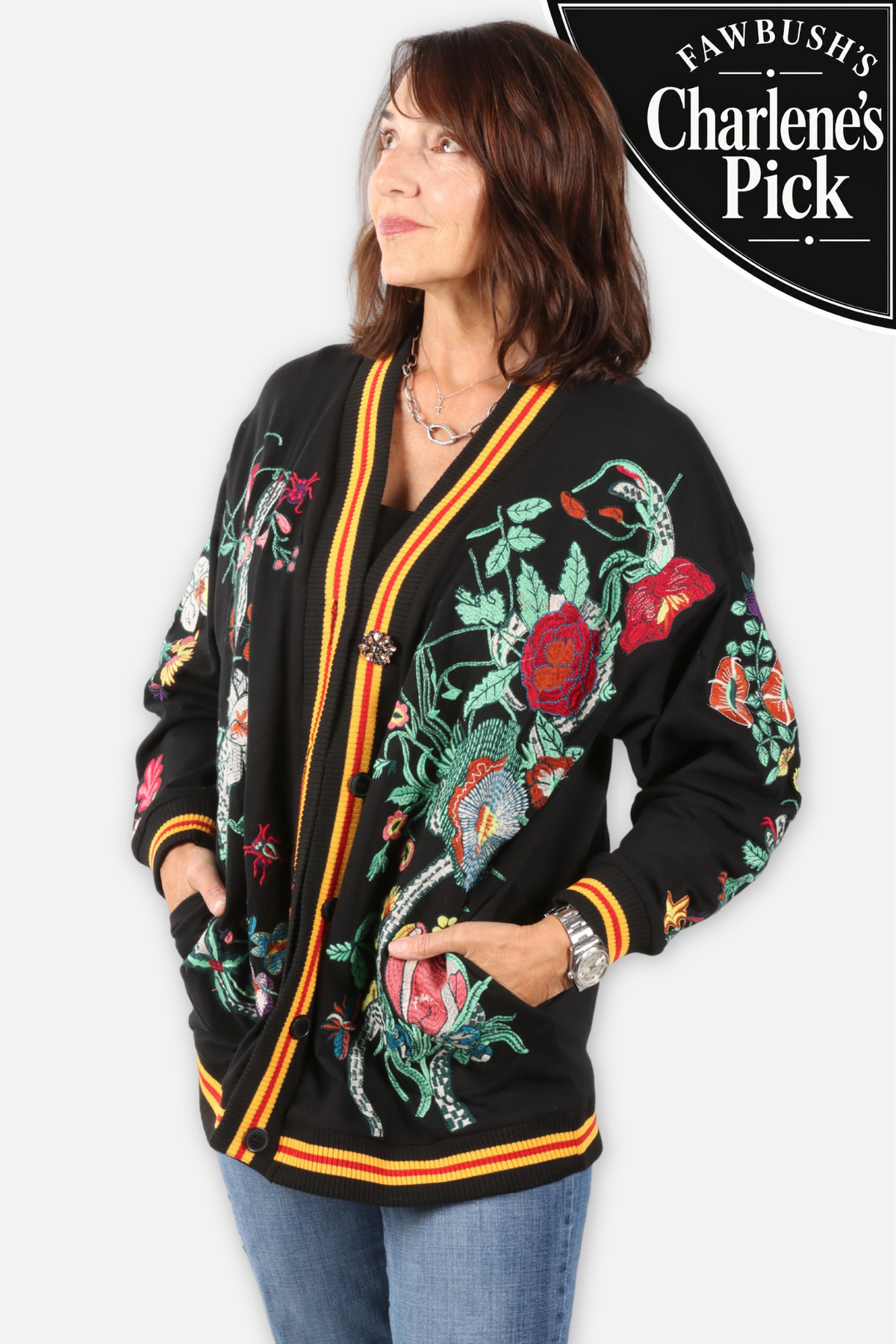Embroidered Cardigan - Night Floral