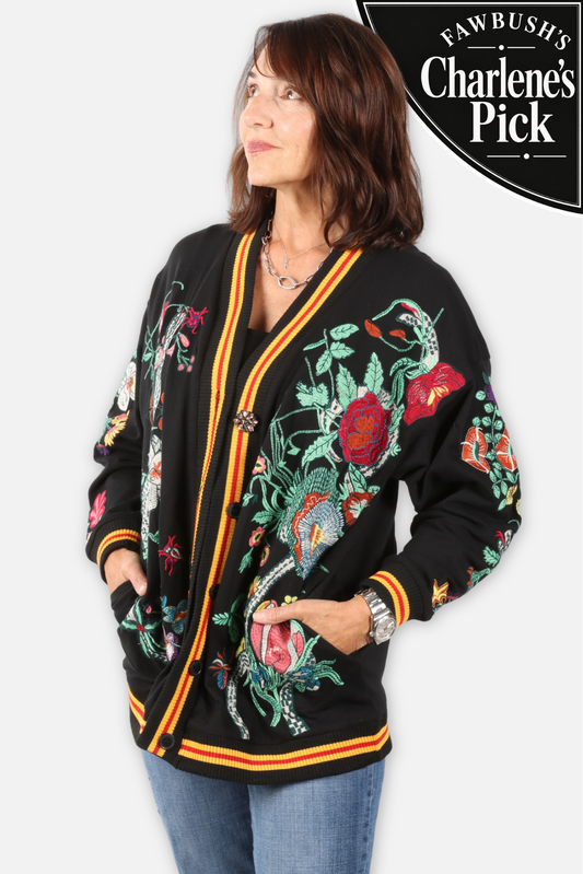 Embroidered Cardigan - Night Floral