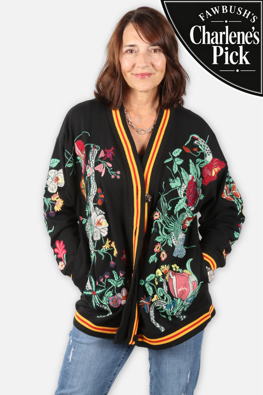 Embroidered Cardigan - Night Floral