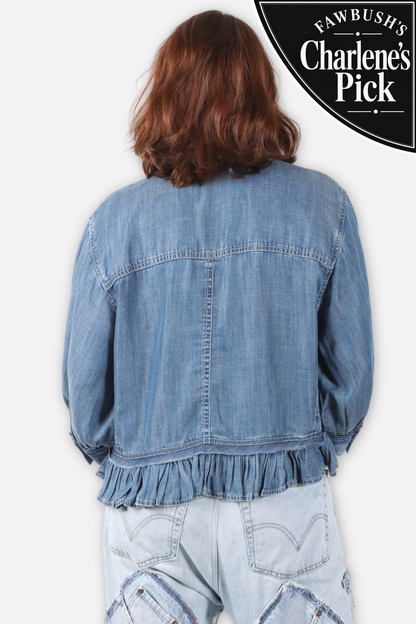 Peplum Denim Shirt Jacket - Denim Blue