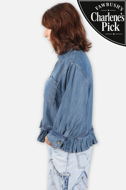 Peplum Denim Shirt Jacket - Denim Blue