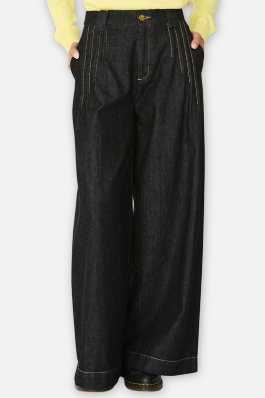 Amalur Palazzo Trouser - Black Denim