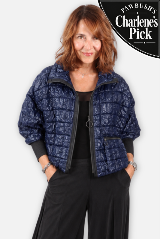 Crop Quilted Jacket - Navy