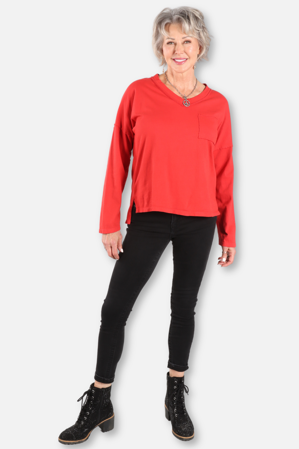 V-Neck Relaxed Top Plus - Red