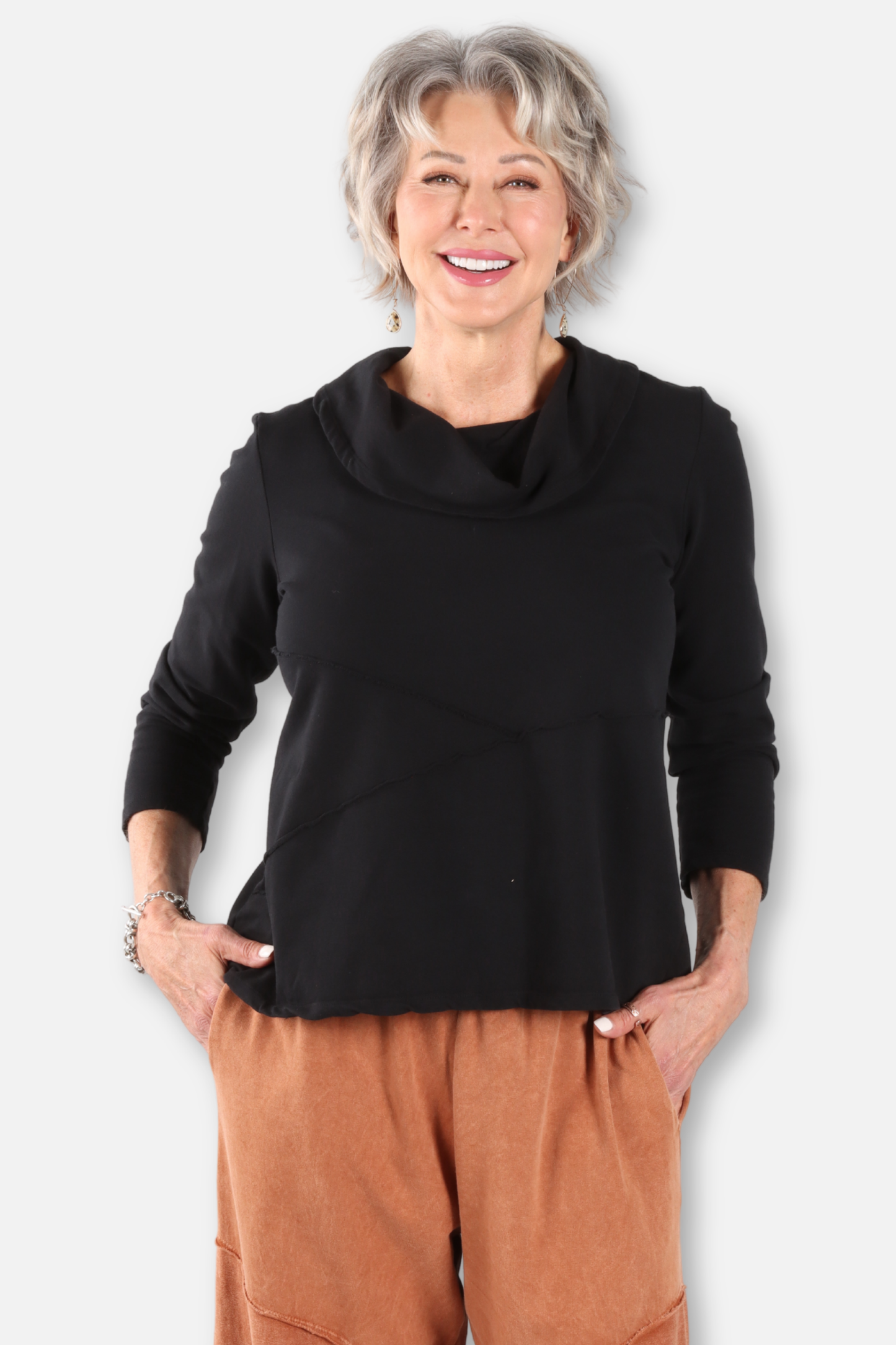 Cowl Neck A-Line Top Plus - Black