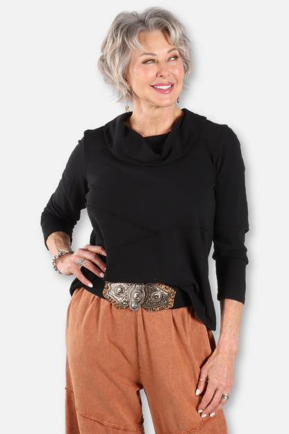Cowl Neck A-Line Top Plus - Black