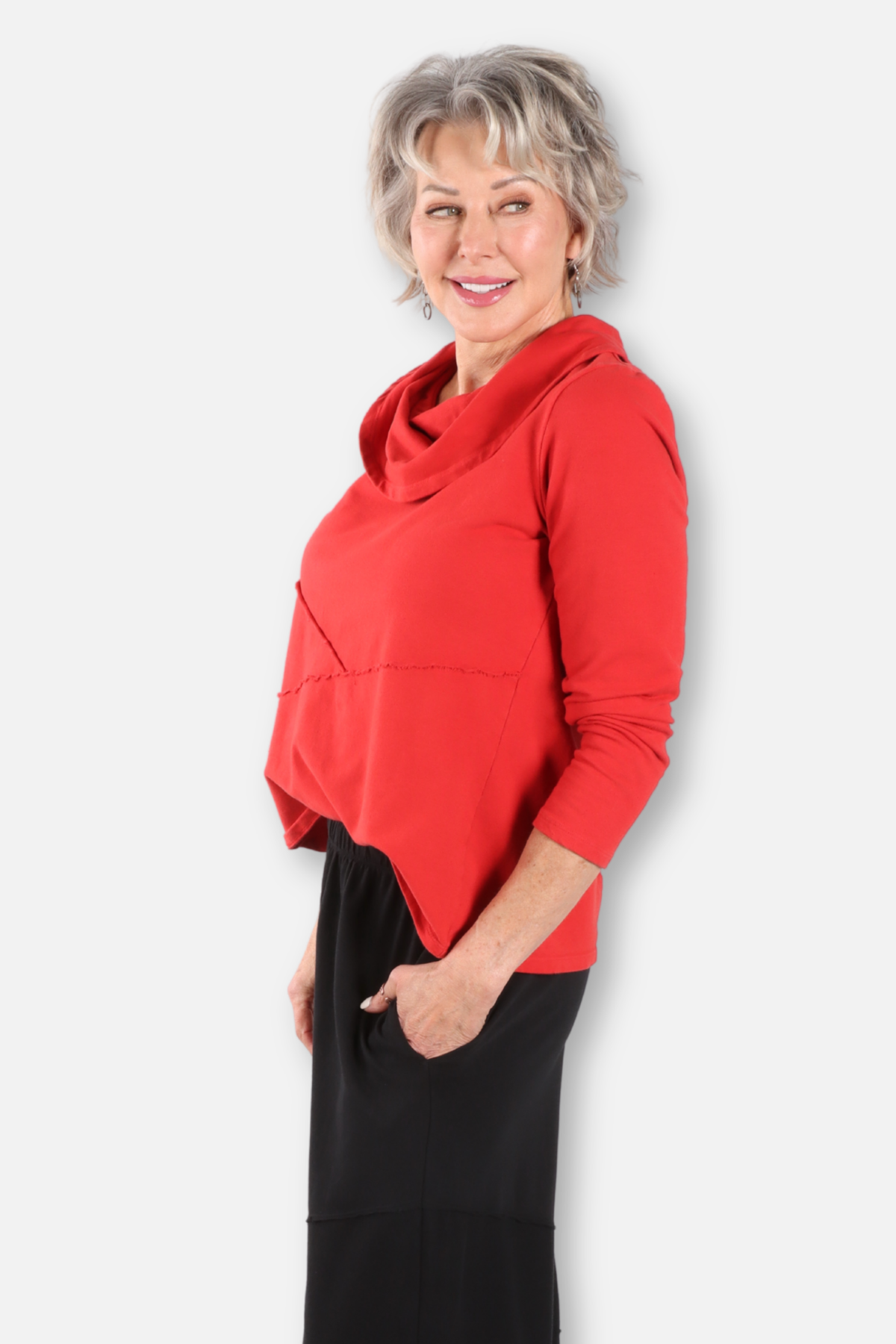 Cowl Neck A-Line Top Plus - Red