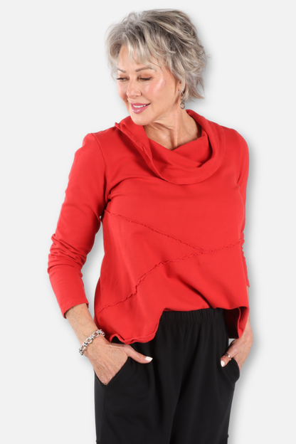 Cowl Neck A-Line Top Plus - Red