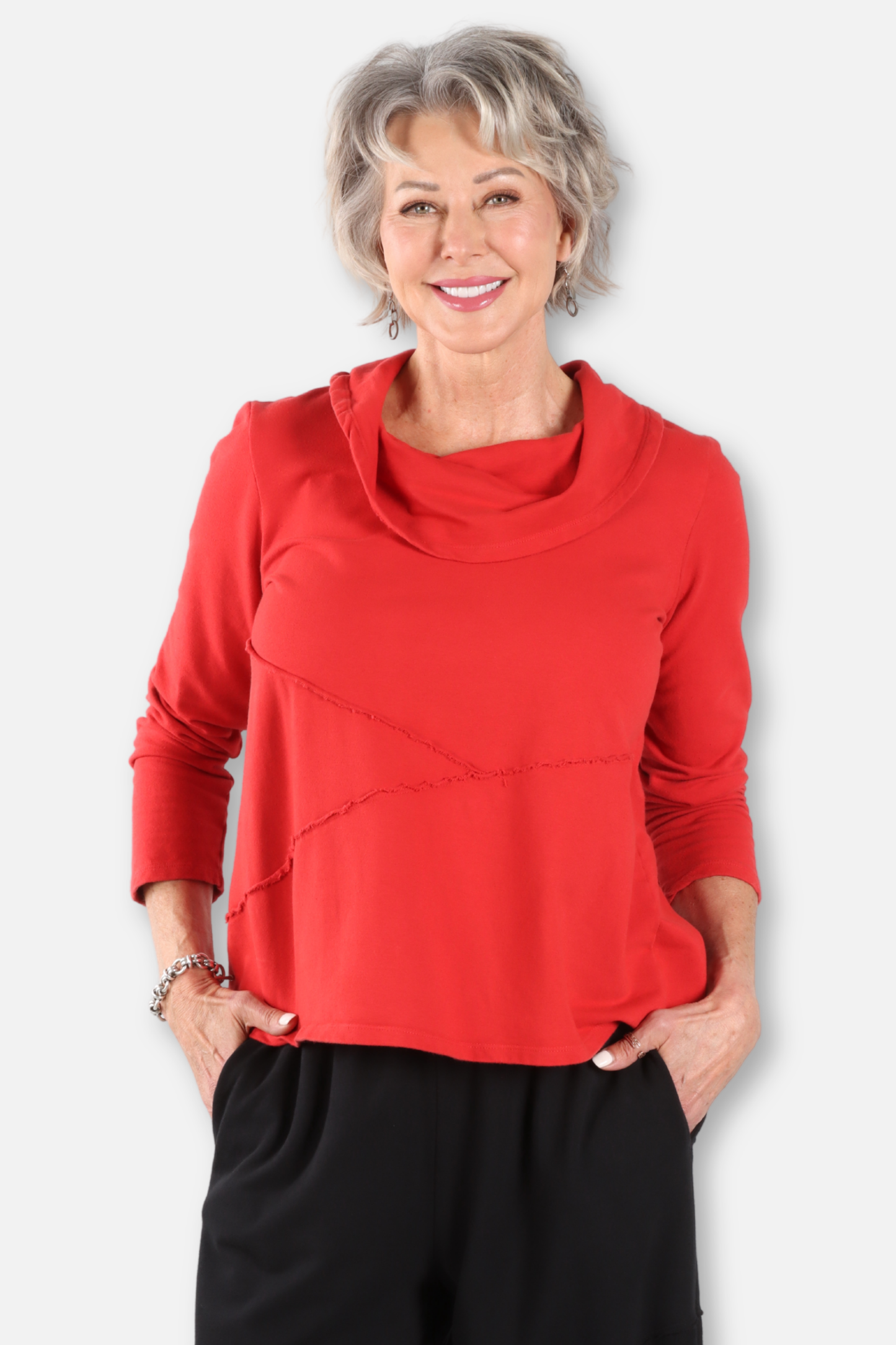 Cowl Neck A-Line Top Plus - Red