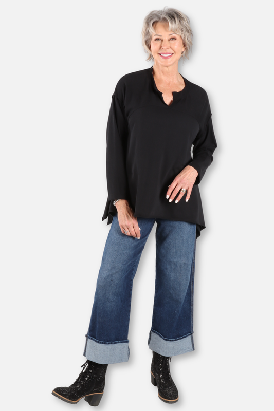 Notched Neck Tunic - Black