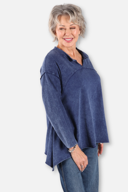 Notched Neck Tunic - Mineral Washed Indigo