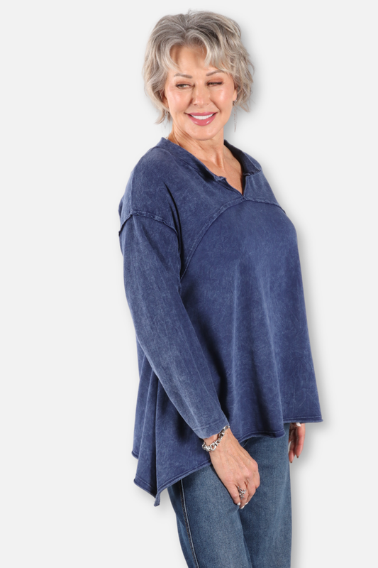 Notched Neck Tunic - Mineral Washed Indigo