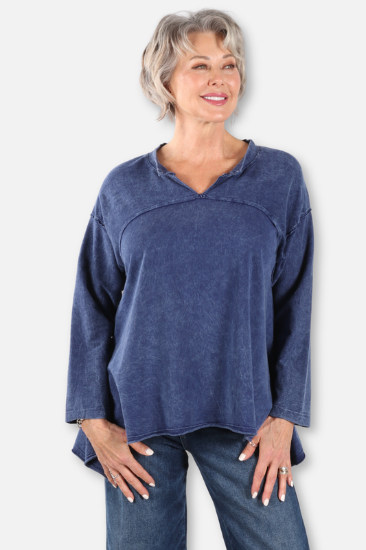 Notched Neck Tunic - Mineral Washed Indigo