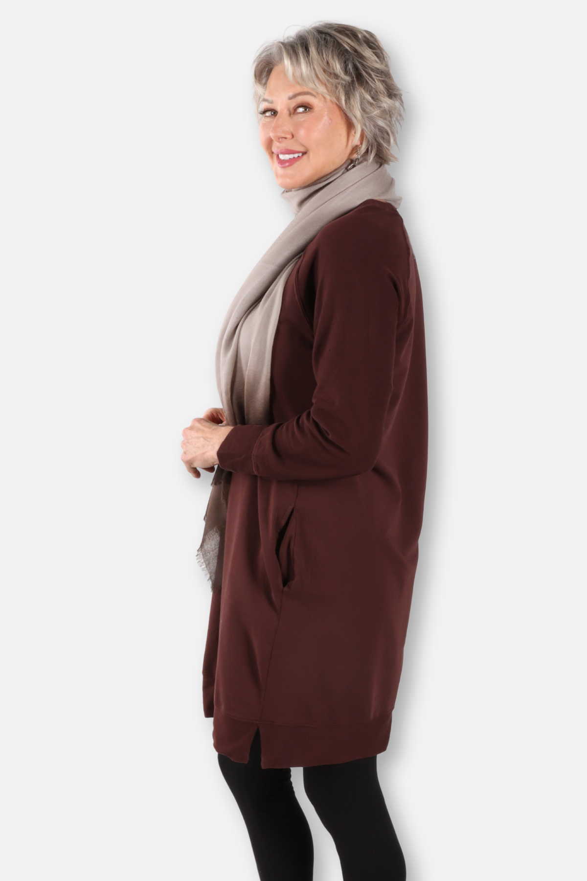 Long Raglan Pocket Tunic Plus - Chestnut