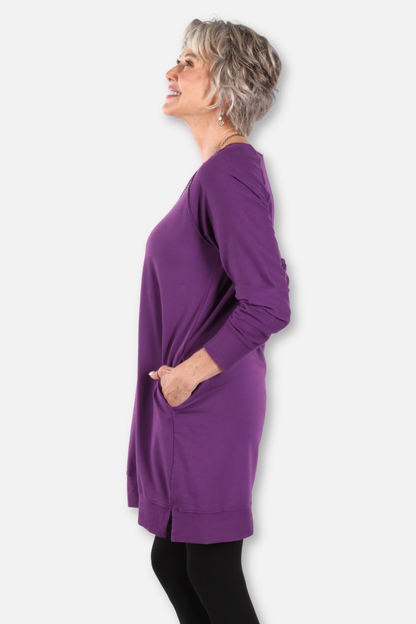 Long Raglan Pocket Tunic Plus - Grape