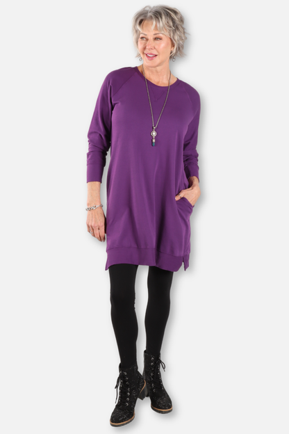 Long Raglan Pocket Tunic - Grape