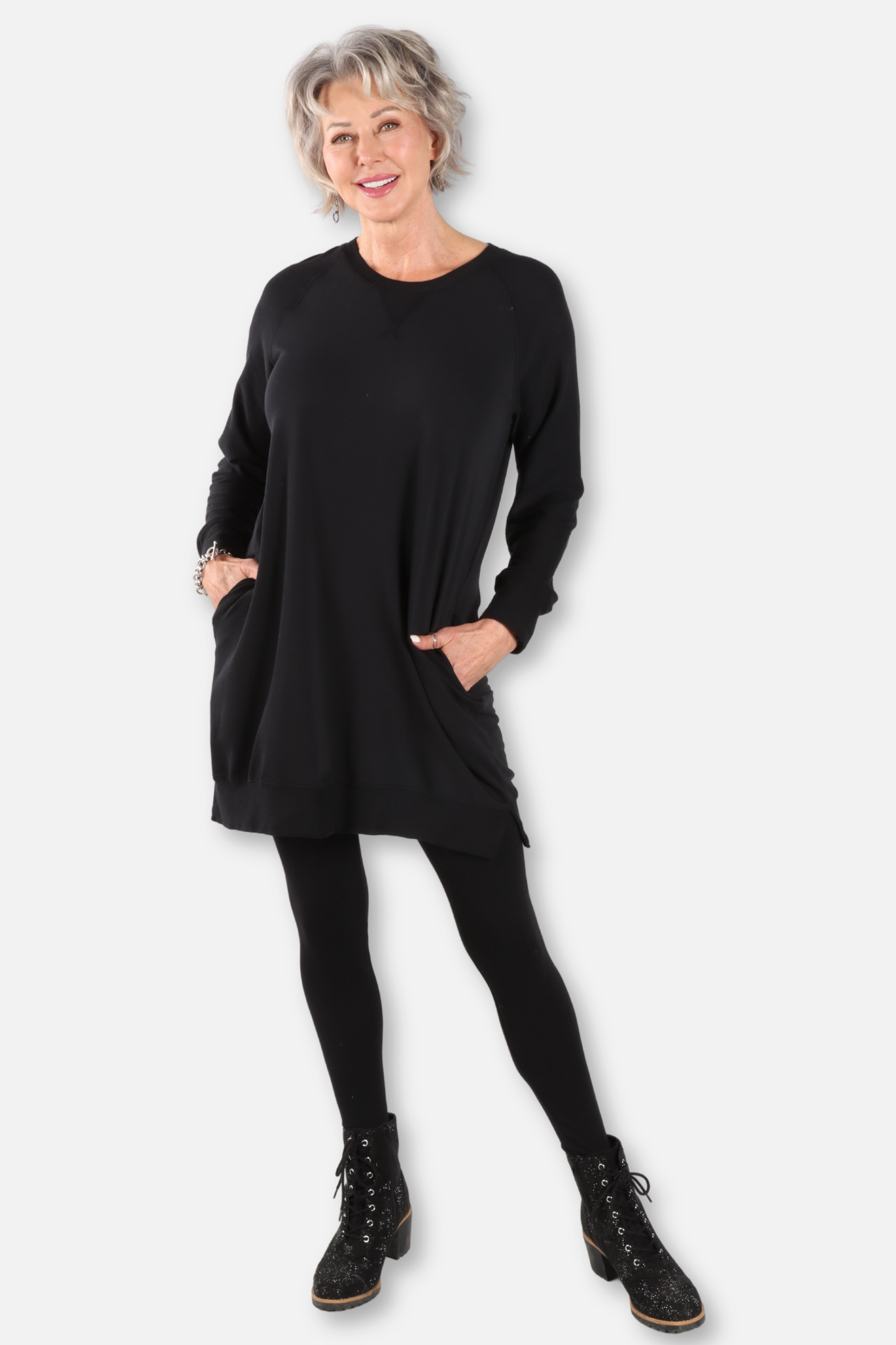 Long Raglan Pocket Tunic Plus - Black 