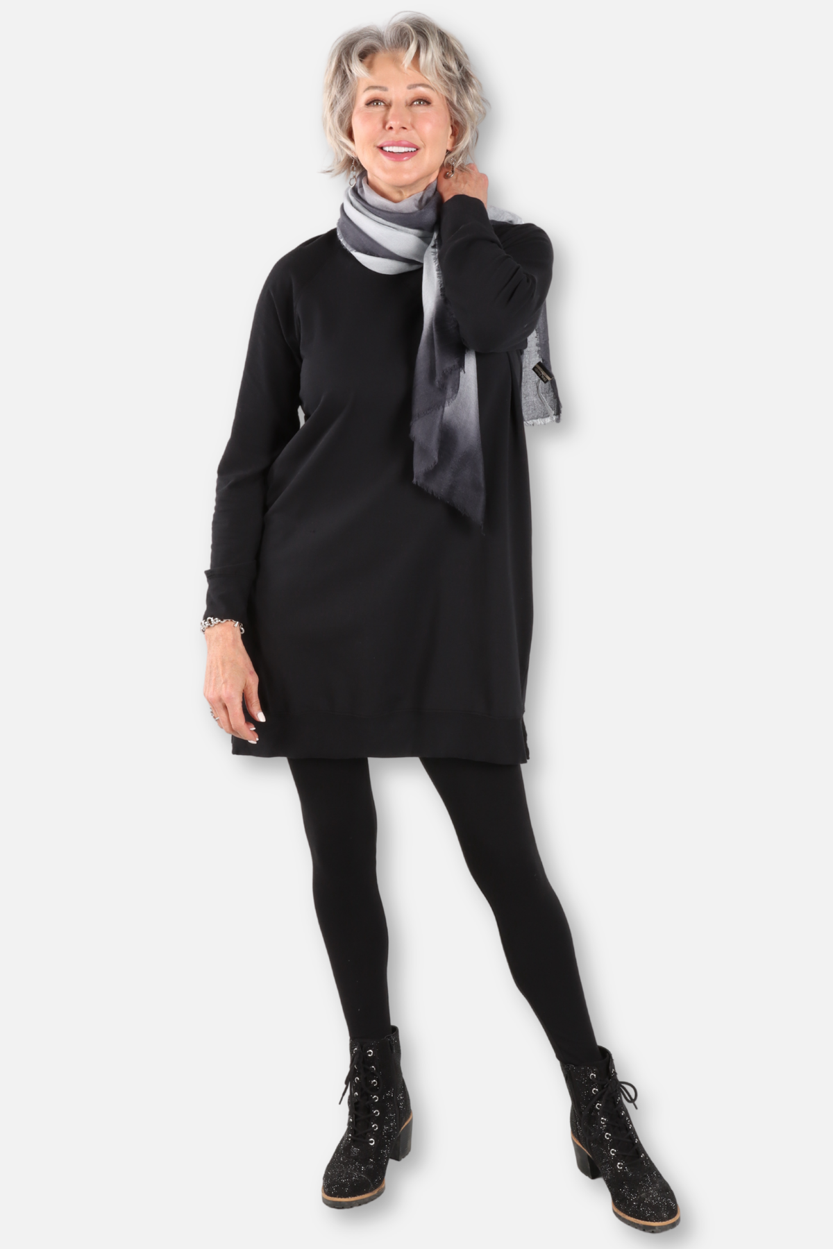 Long Raglan Pocket Tunic Plus - Black 