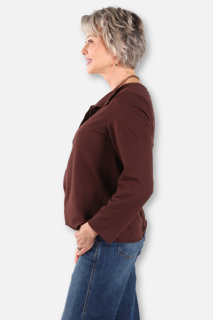Folded Down Collar Cardigan Plus - Chestnut
