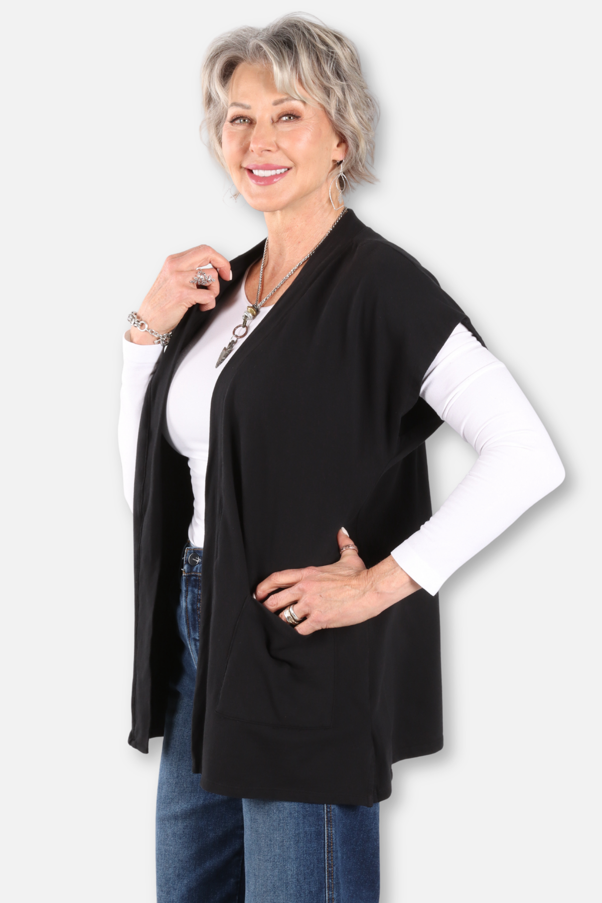 Short Sleeve Front Pocket Vest - Black