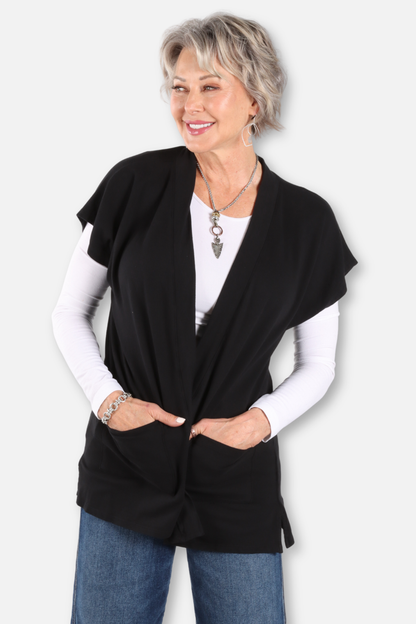 Short Sleeve Front Pocket Vest - Black