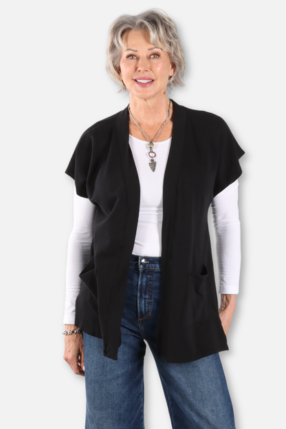 Short Sleeve Front Pocket Vest - Black
