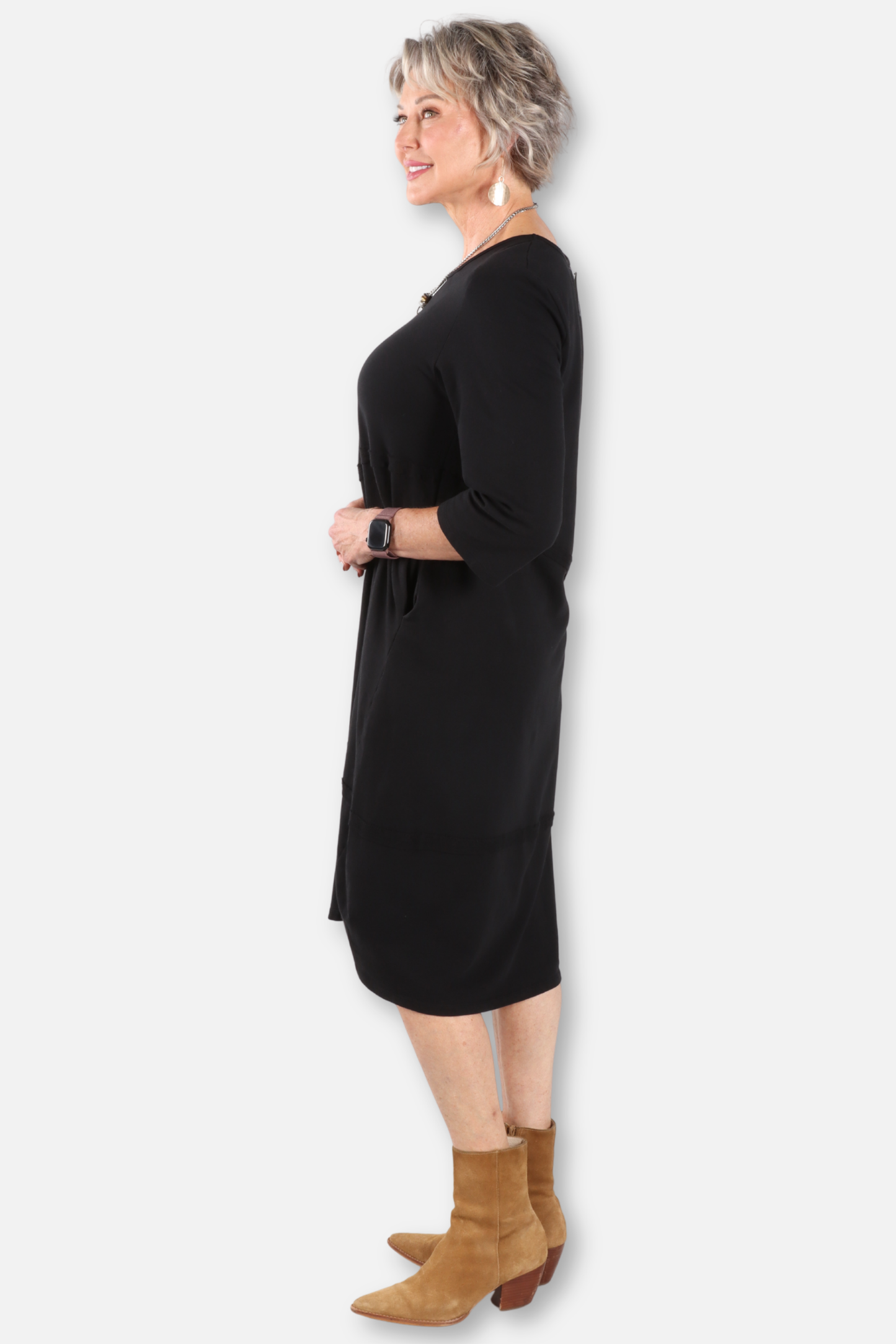 3/4 Sleeve Dress Plus - Black