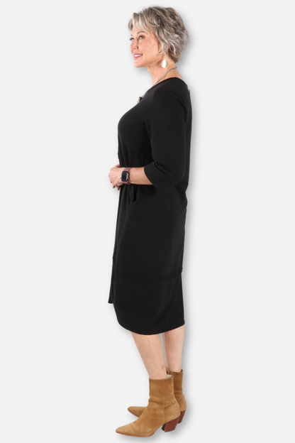 3/4 Sleeve Dress Plus - Black