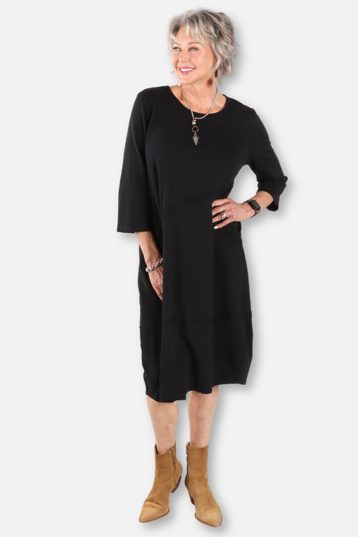 3/4 Sleeve Dress Plus - Black