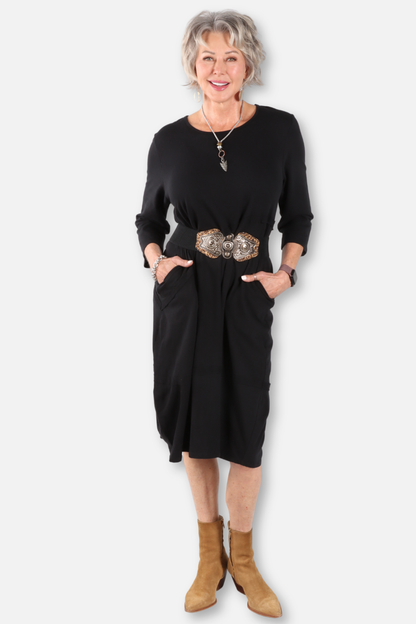 3/4 Sleeve Dress Plus - Black