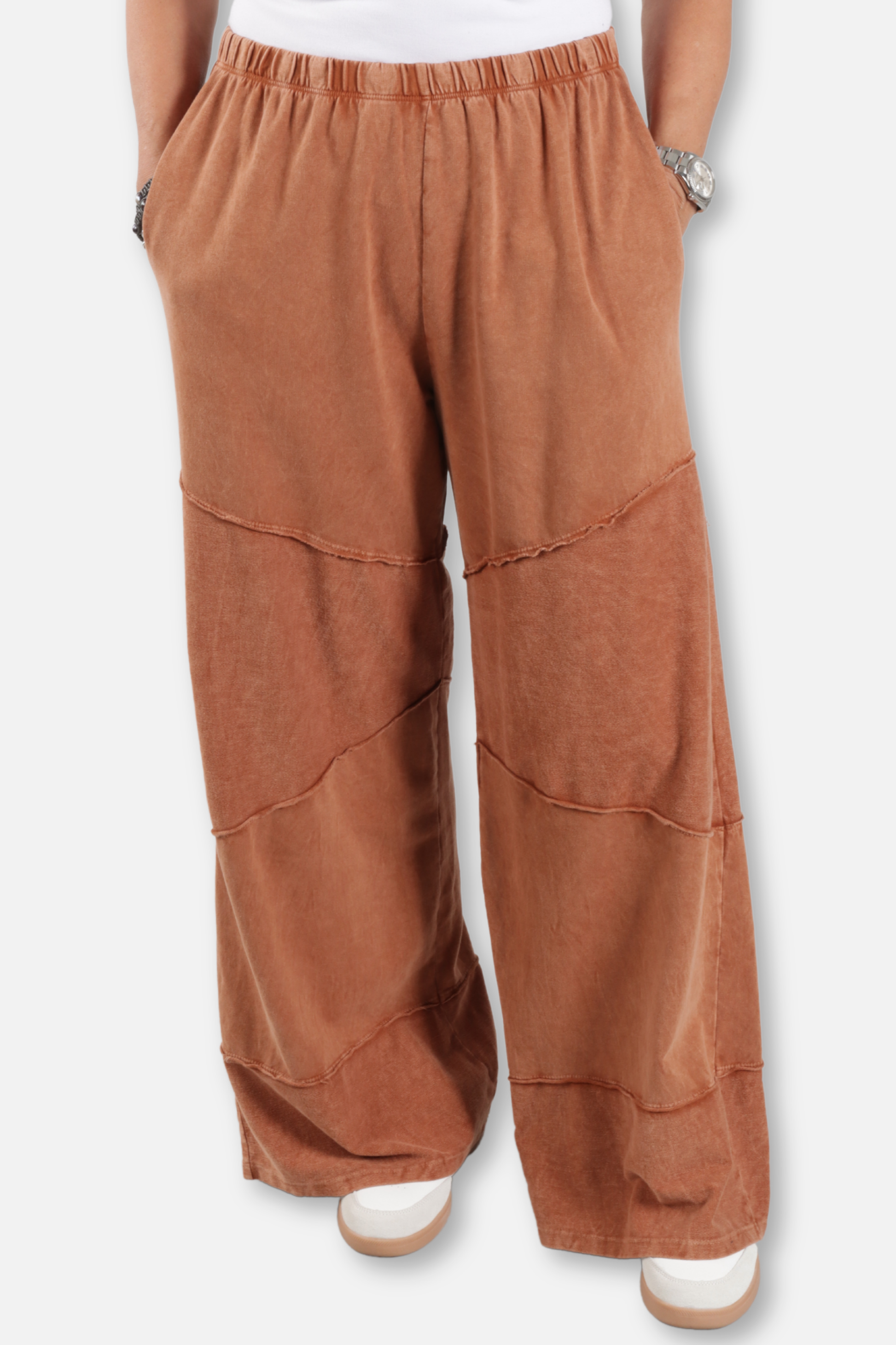 Wide Leg Cut Block Pant - Camel