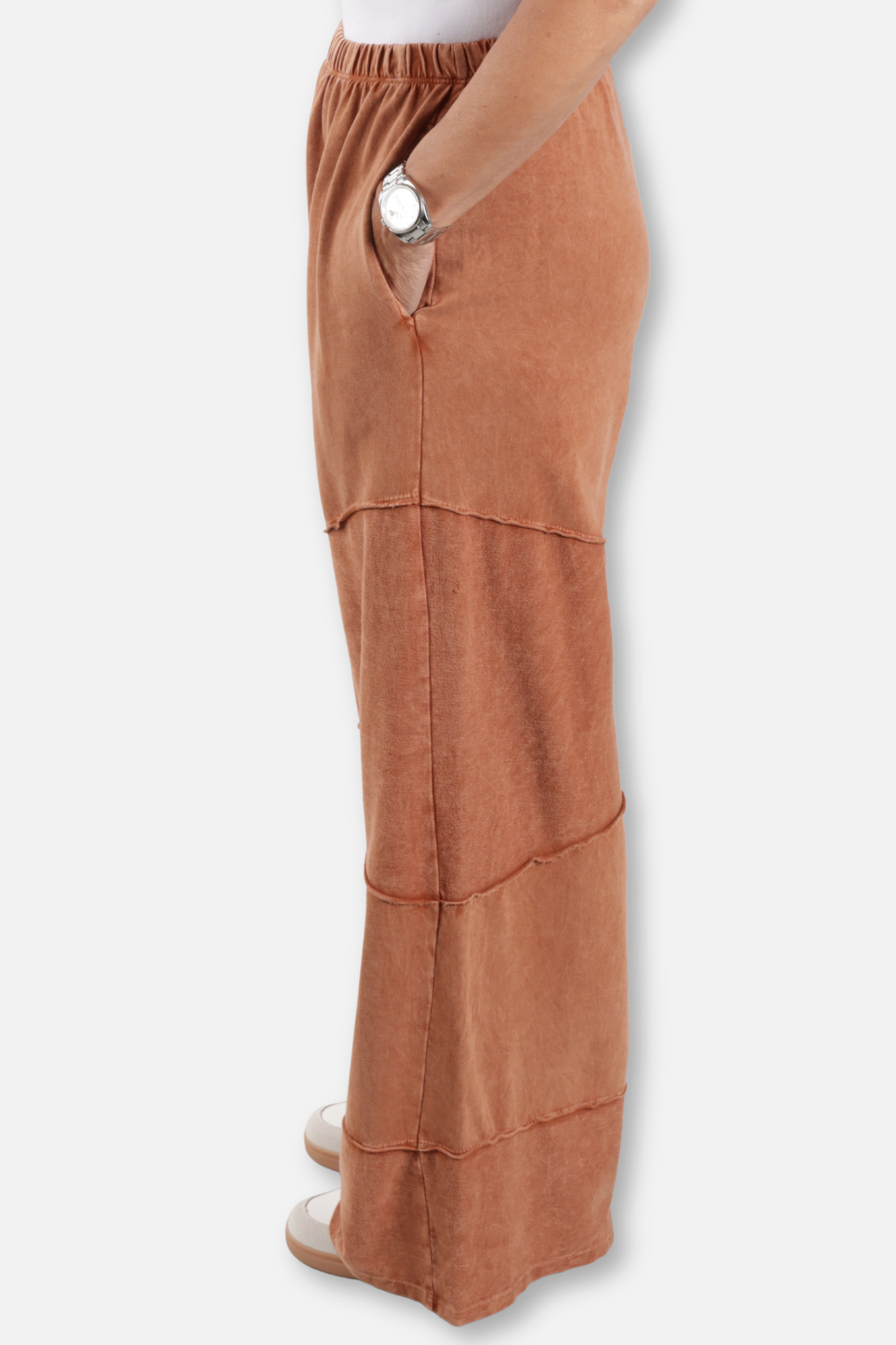 Wide Leg Cut Block Pant - Camel