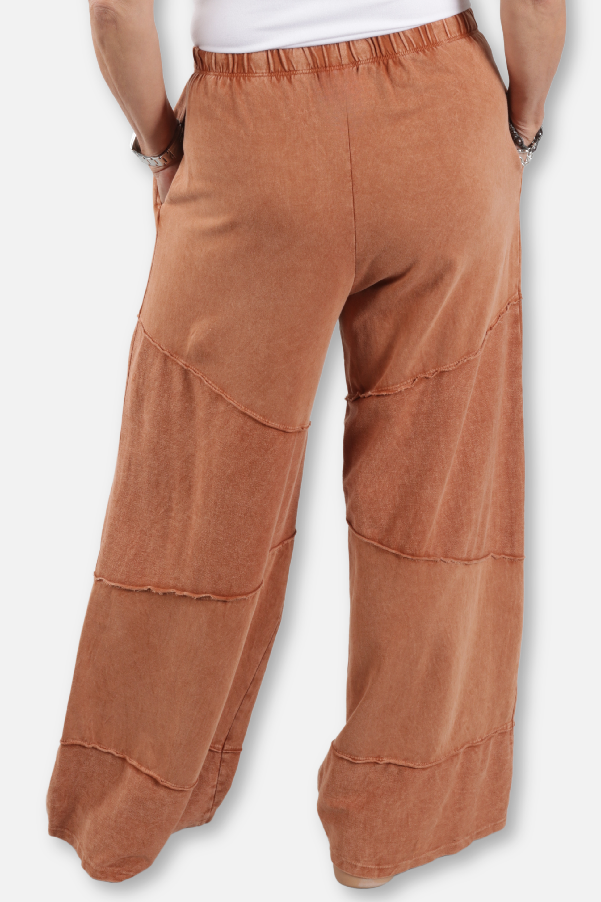 Wide Leg Cut Block Pant - Camel