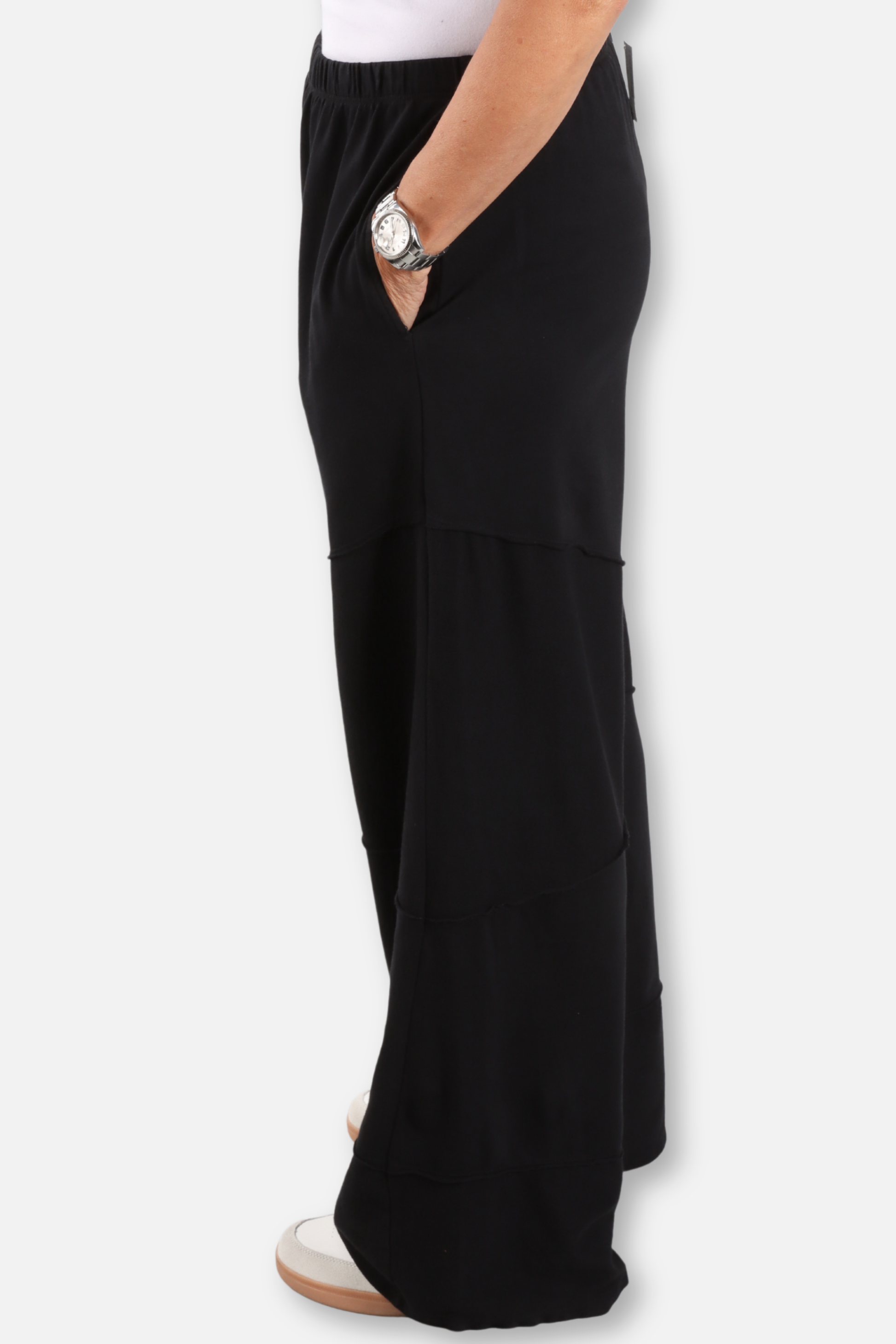 Wide Leg Cut Block Pant Plus - Black