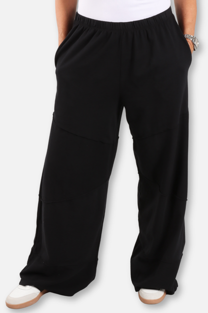 Wide Leg Cut Block Pant Plus - Black