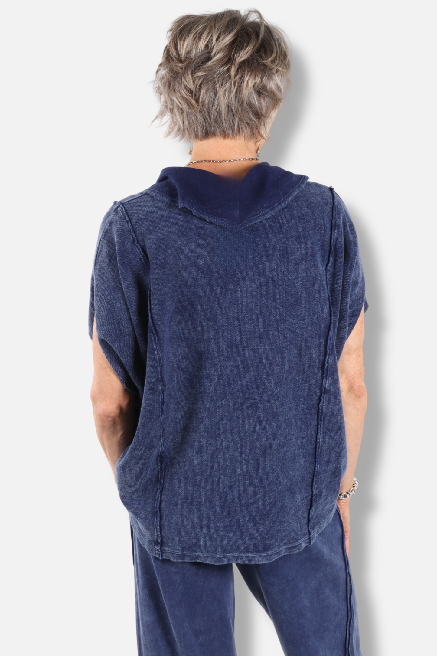 Cowl Poncho - Washed Mineral Indigo
