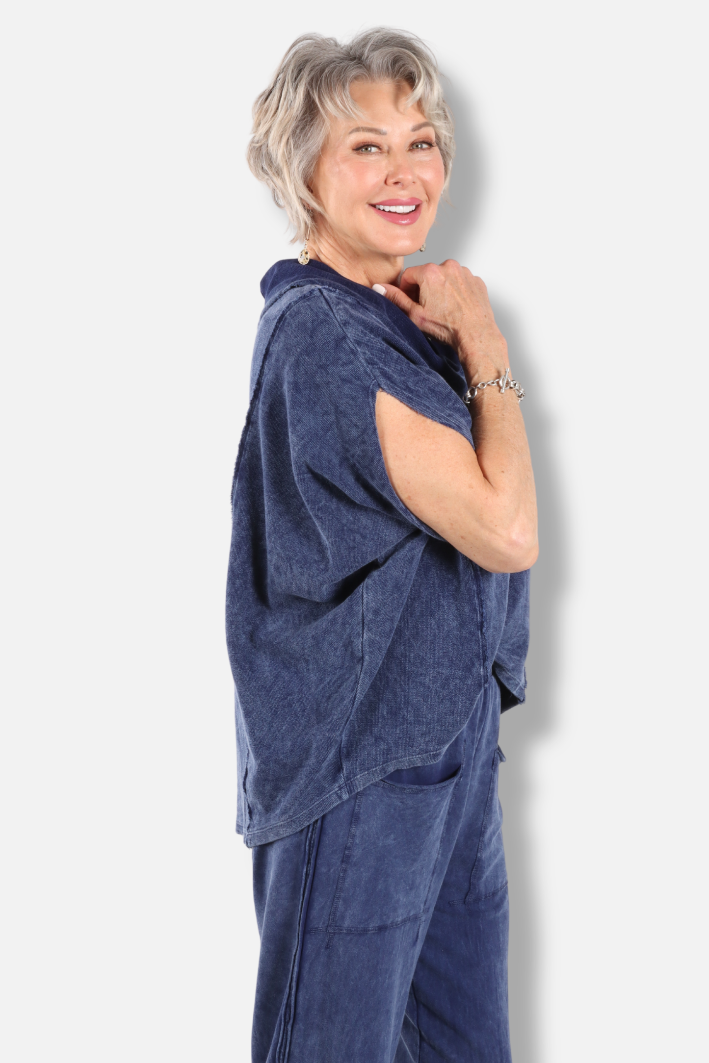 Cowl Poncho - Washed Mineral Indigo