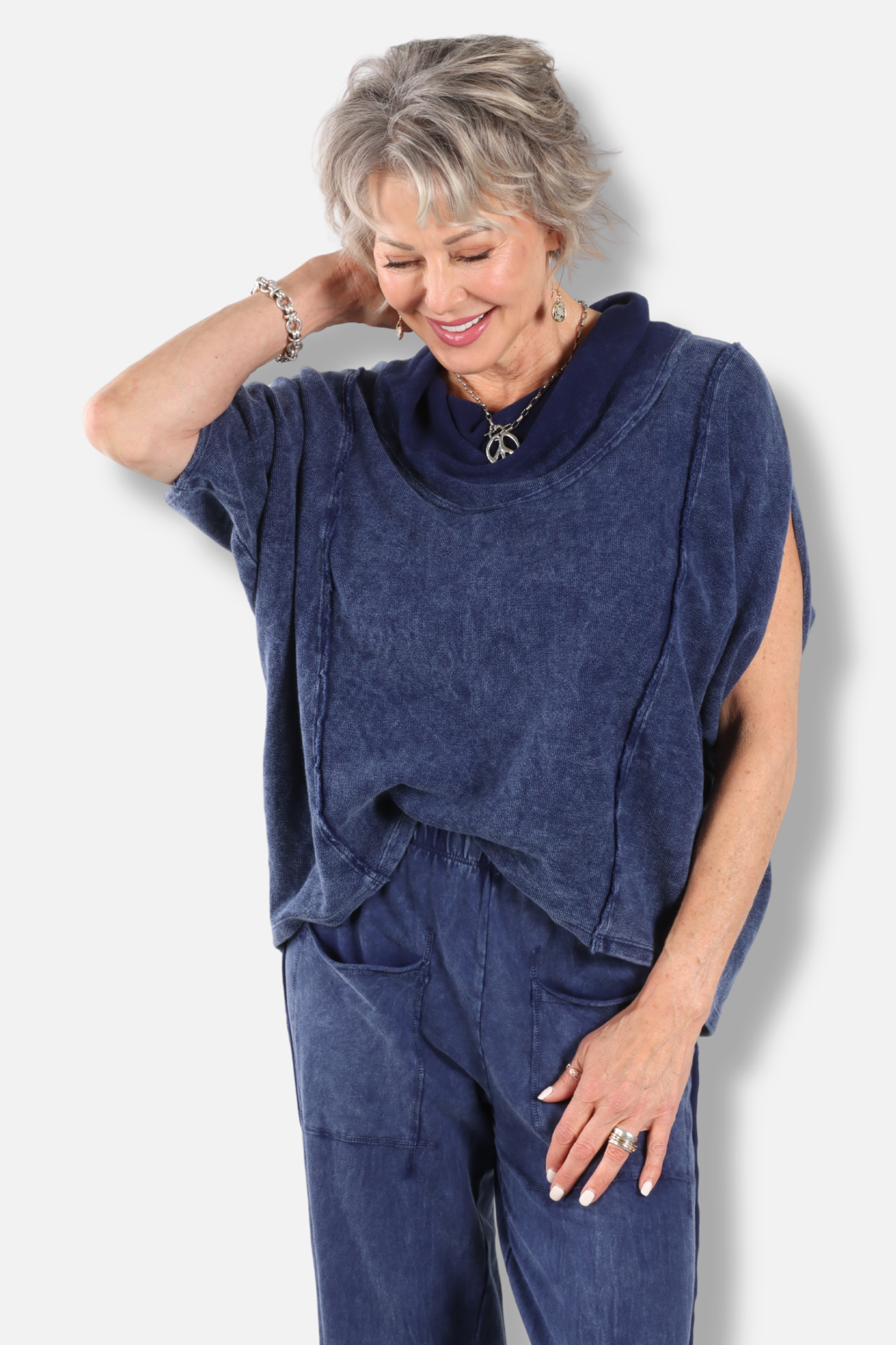 Cowl Poncho - Washed Mineral Indigo