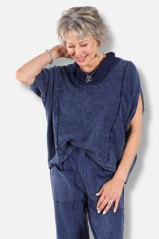 Cowl Poncho - Washed Mineral Indigo
