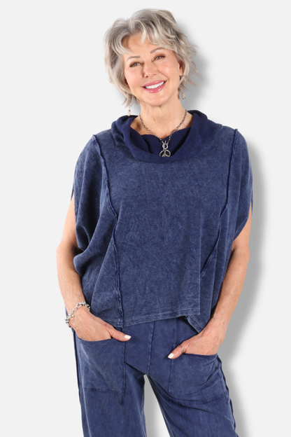 Cowl Poncho - Washed Mineral Indigo
