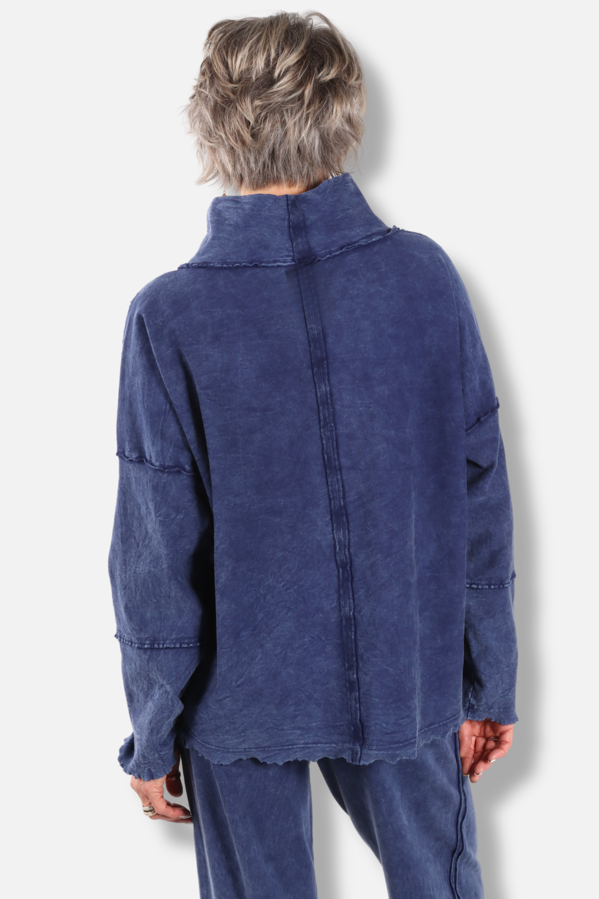 Funnel Neck Boxy Sweatshirt - Mineral Washed Indigo