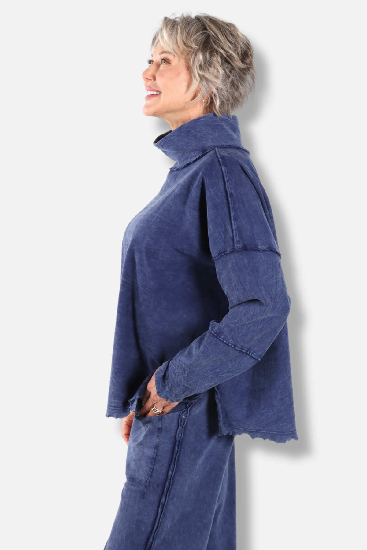 Funnel Neck Boxy Sweatshirt - Mineral Washed Indigo
