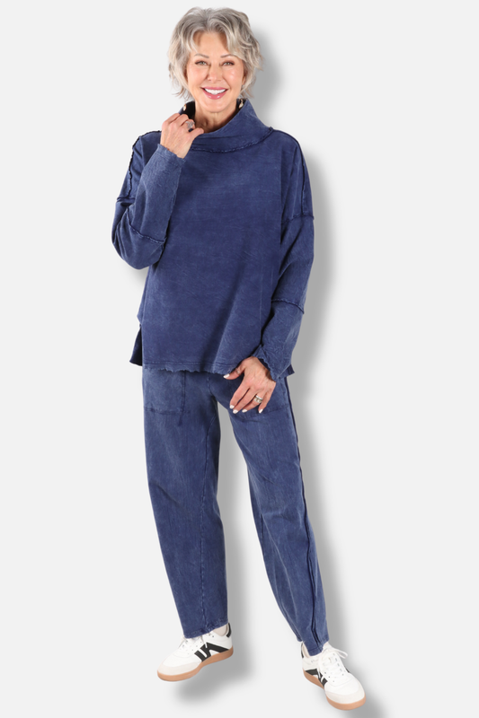 Funnel Neck Boxy Sweatshirt - Mineral Washed Indigo