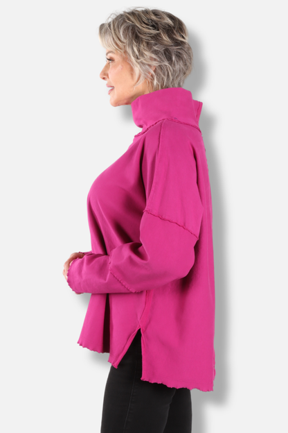 Funnel Neck Boxy Sweatshirt - Jazzberry