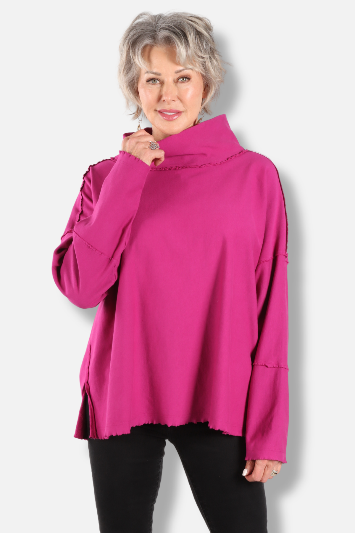 Funnel Neck Boxy Sweatshirt - Jazzberry