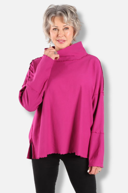 Funnel Neck Boxy Sweatshirt - Jazzberry