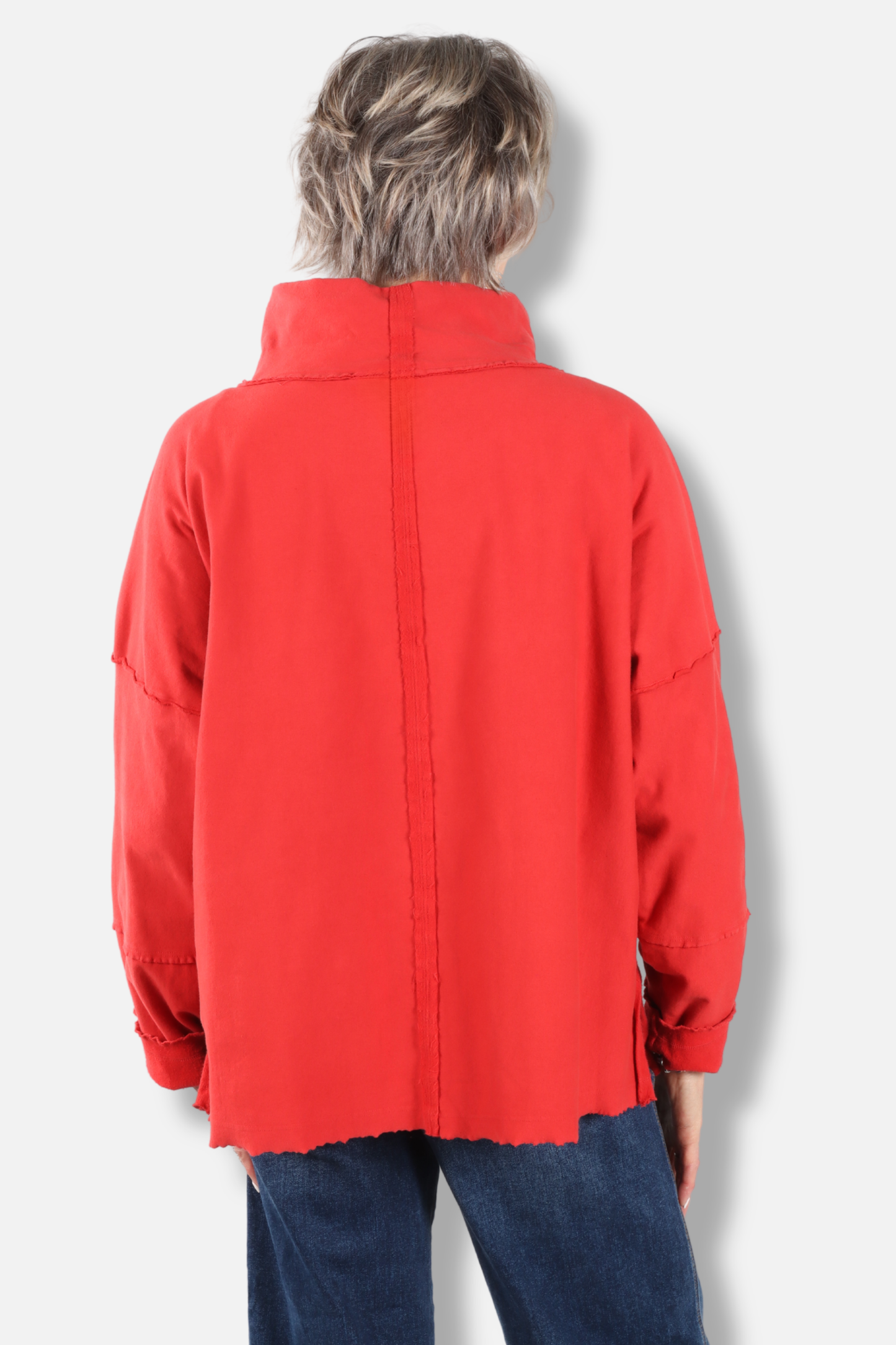 Funnel Neck Boxy Sweatshirt - Red